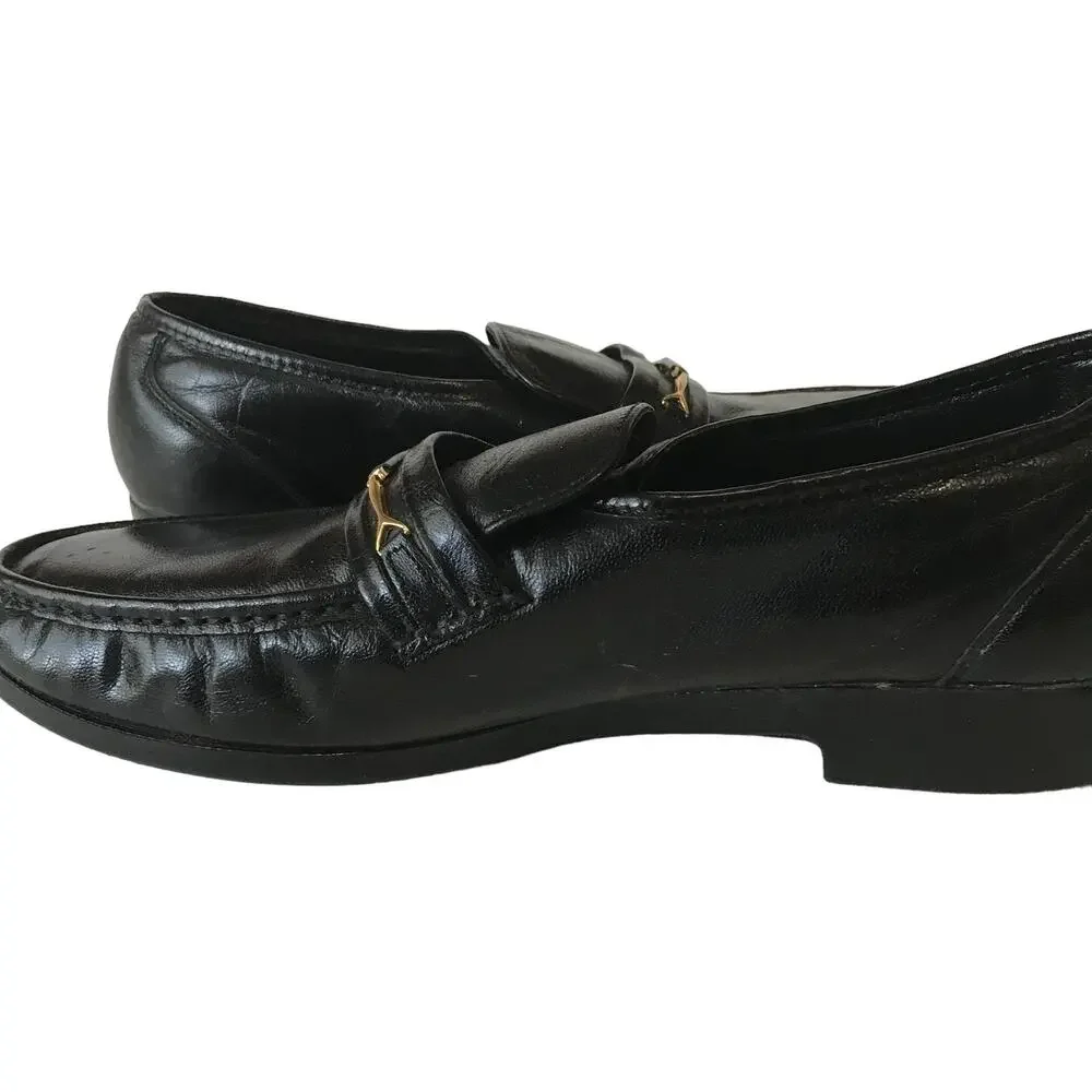 Florsheim FLS Black Leather Gold Buckle Slip On Horse Bit Loafer 11 D